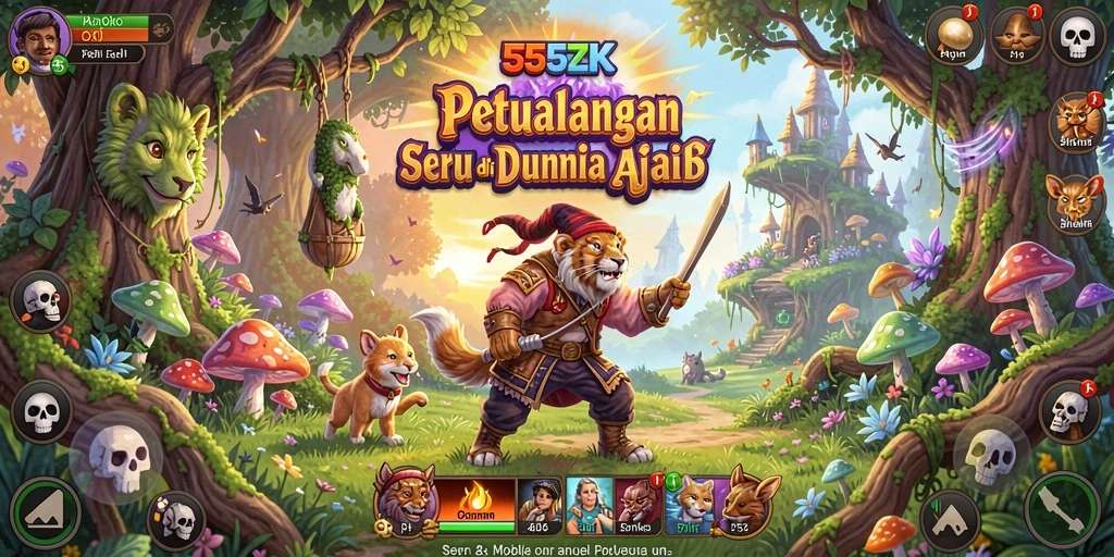 Tampilan gameplay 555ZK yang menarik dan penuh warna.