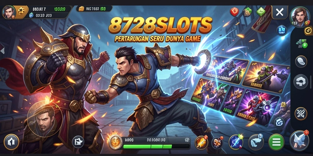 Tampilan gameplay 8728SLOTS dengan aksi pertarungan yang mendebarkan.
