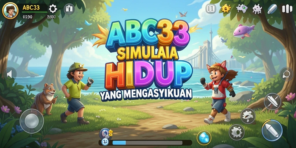 Screenshot gameplay ABC33 menampilkan interaksi karakter dalam dunia simulasi.