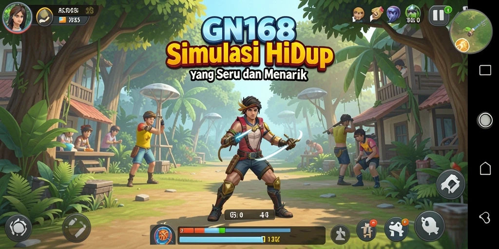 Tangkapan layar gameplay GN168 yang menampilkan interaksi di dunia Simulation.