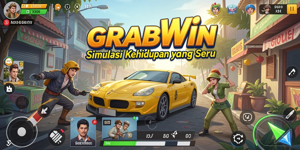 Tampilan gameplay menarik dari GRABWIN yang menggambarkan kehidupan virtual.