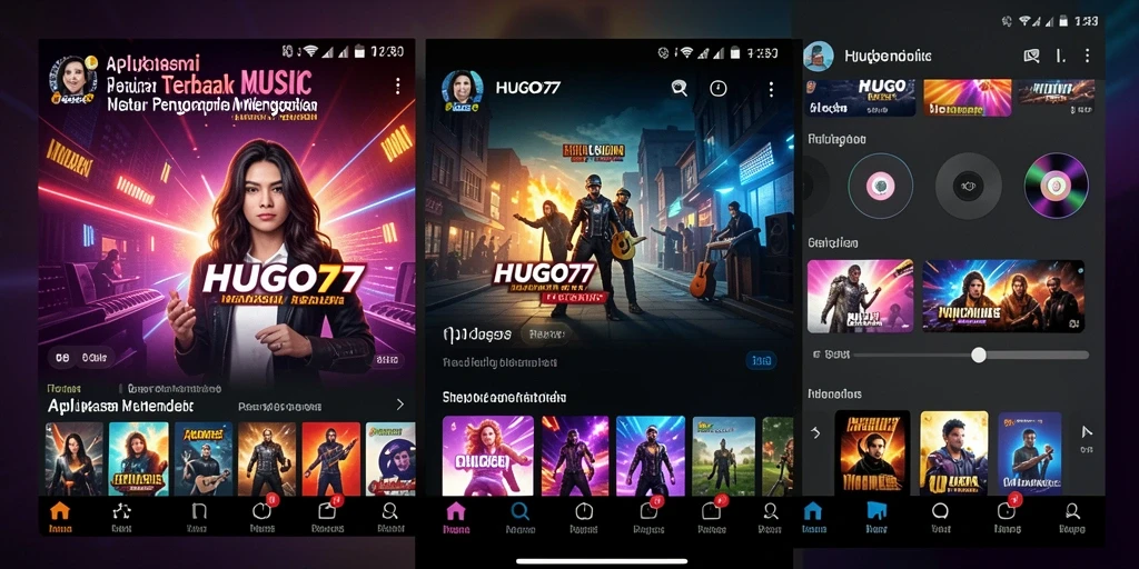 Tampilan screenshot HUGO77 menampilkan fitur musik yang menarik.