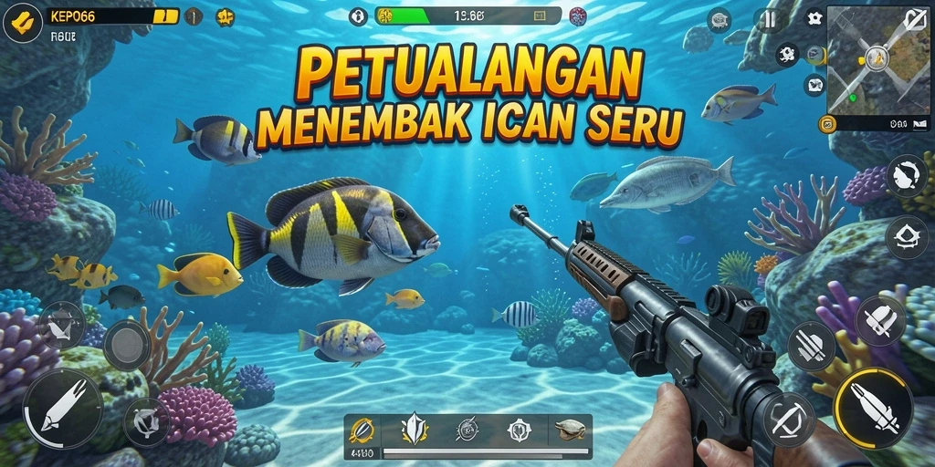 Screenshot KEPO66 menampilkan aksi seru menembak ikan di lautan.
