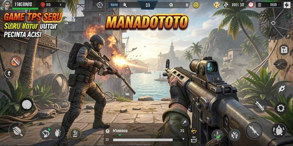 Screenshot MANADOTOTO menampilkan aksi seru dalam gameplay TPS.