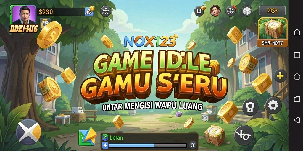 Tampilan gameplay seru dari NOX123 dengan elemen idle yang menarik.