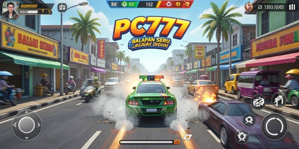 Screenshot PC777 menampilkan aksi balapan yang intens dan mendebarkan.