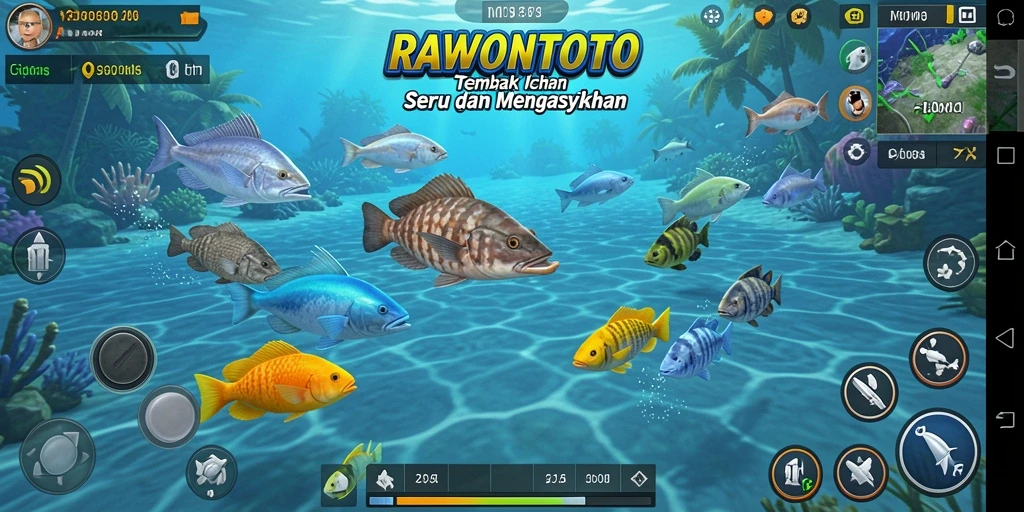 Screenshot menunjukkan gameplay seru dalam menembak ikan.