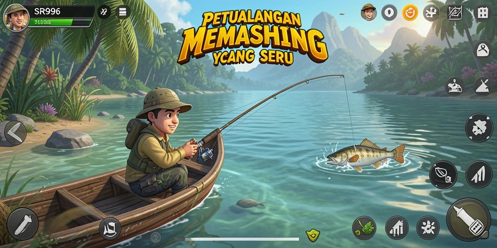 Screenshot gameplay SR996 menampilkan petualangan memancing yang mendebarkan.